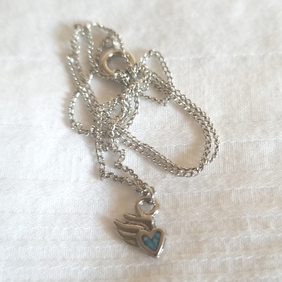 Vintage Silver Blue Stone Wings Heart Necklace Earrings - Picture 2 of 7